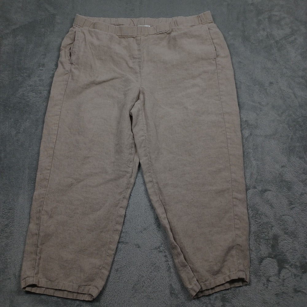 J Jill Pants Womens‎ Large Brown Linen Pull On Preppy Casual Cropped